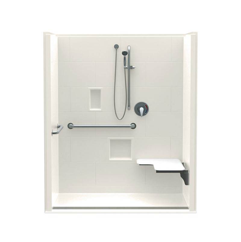 Aquatic 16036BFSBTTR 60 x 36 AcrylX Alcove Center Drain One-Piece Shower in Biscuit