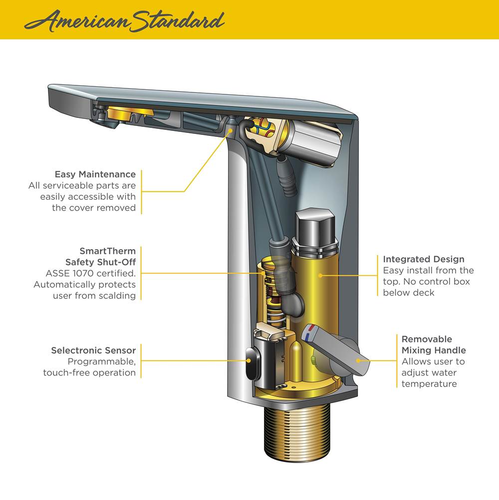 American Standard Paradigm® Selectronic® Touchless Faucet, Base Model With SmarTherm Safety Shut-Off  ADM, 0.35 gpm/1.3 Lpm