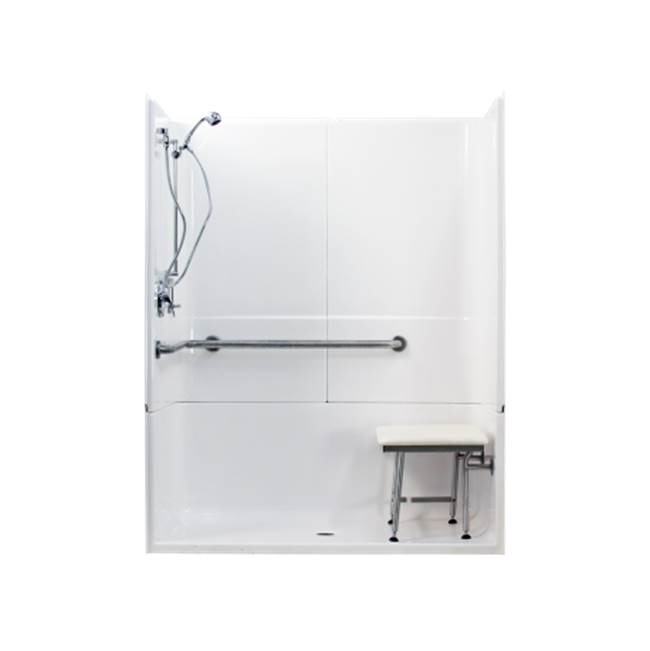 Clarion Bathware 60'' 3-Piece Barrier-Free Shower W/ 2'' Threshold - Center Drain