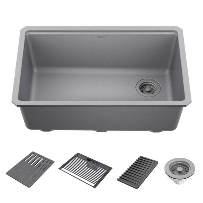 Delta Faucet DELTA® Everest™ 30'' Granite Composite Workstation Kitchen Sink Undermount Single Bowl with WorkFlow™ Ledge and Accessories in Dark Grey