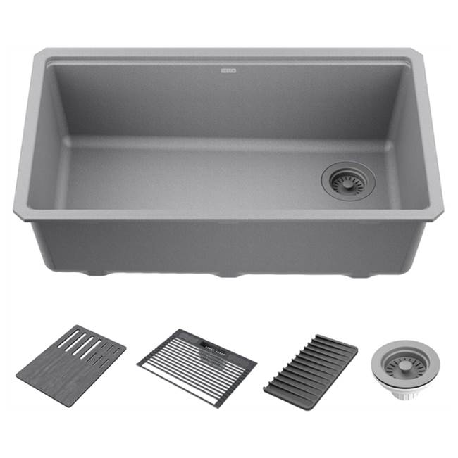 Delta Faucet DELTA® Everest™ 32'' Granite Composite Workstation Kitchen Sink Undermount Single Bowl with WorkFlow™ Ledge and Accessories in Dark Grey