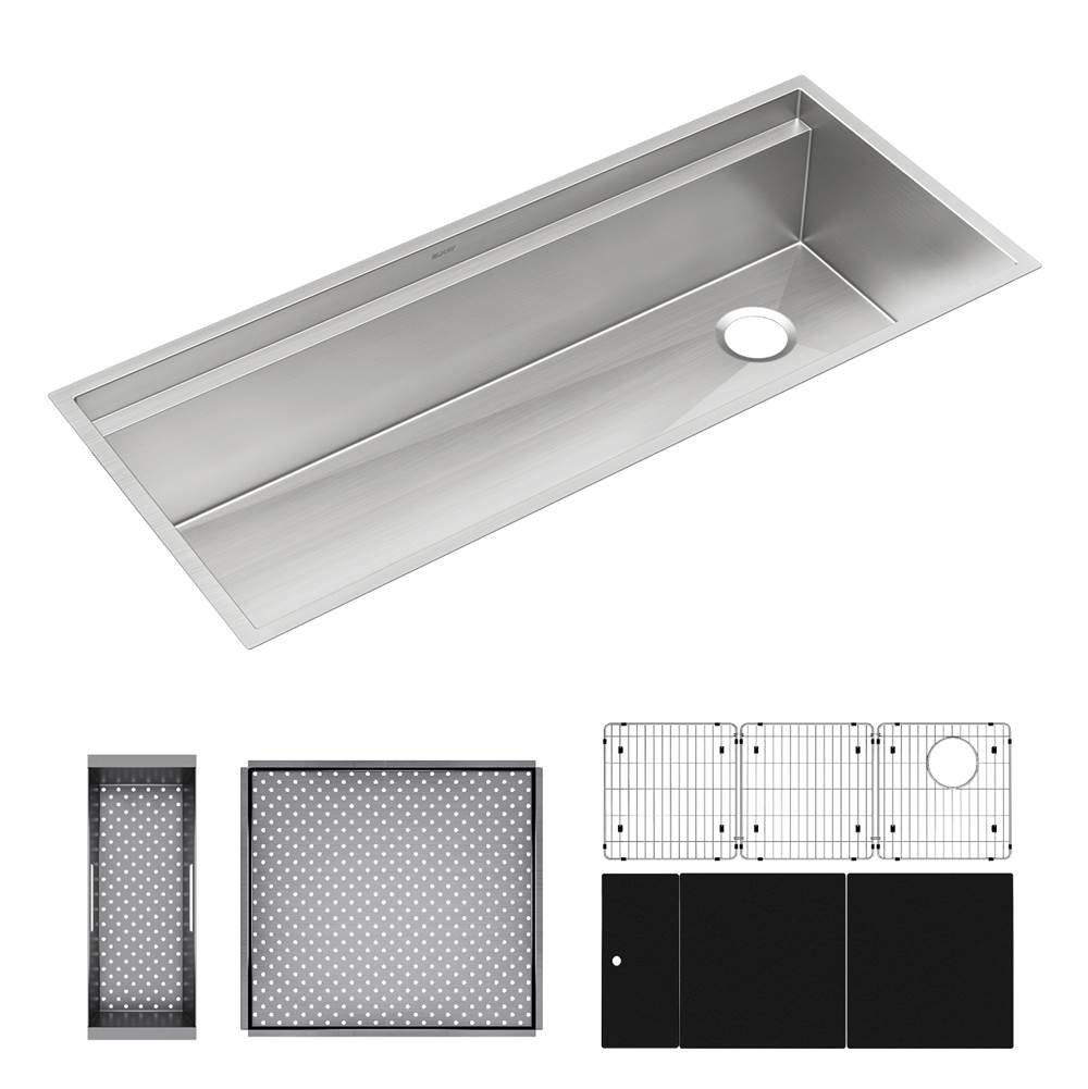 Elkay Reserve Selection Circuit Chef Workstation Stainless Steel, 45-1/2'' x 20-1/2'' x 10'' Single Bowl Undermount Sink Kit with Black Polymer Boards