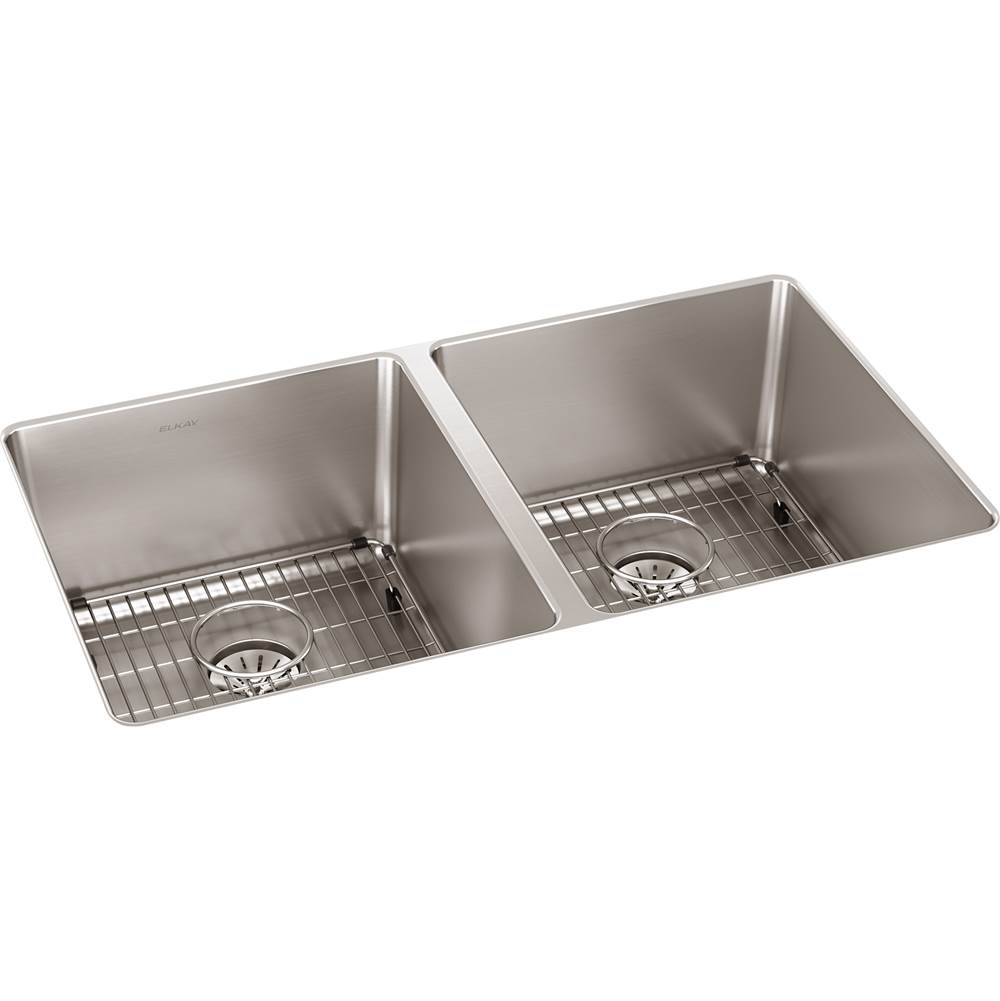 Elkay Reserve Selection Elkay Lustertone Iconix 16 Gauge Stainless Steel 32-3/4'' x 19-1/2'' x 9'' Double Bowl Undermount Sink Kit with Perfect Drain