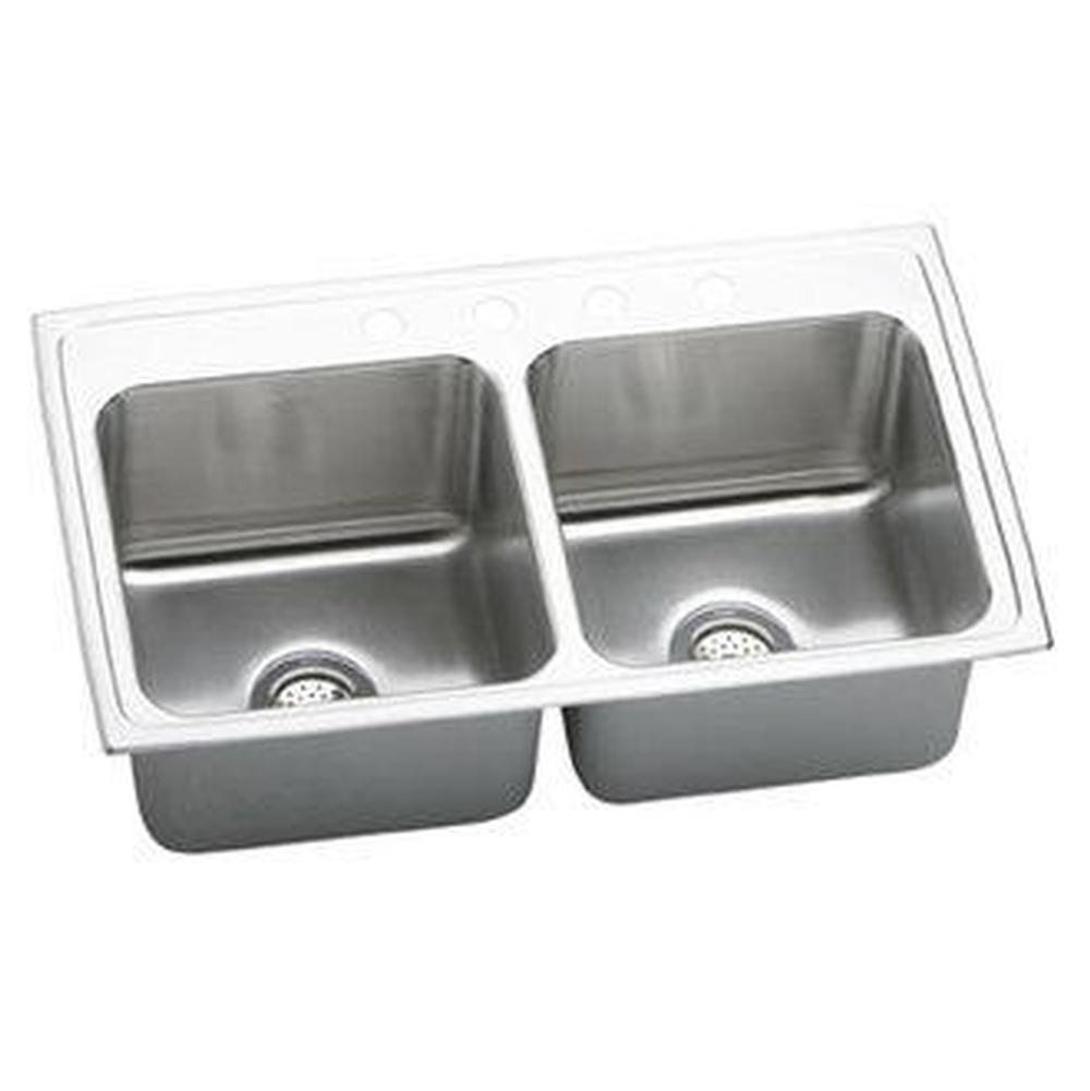 Elkay Lustertone Classic Stainless Steel 33'' x 19-1/2'' x 10-1/8'', Equal Double Bowl Drop-in Sink with Quick-clip