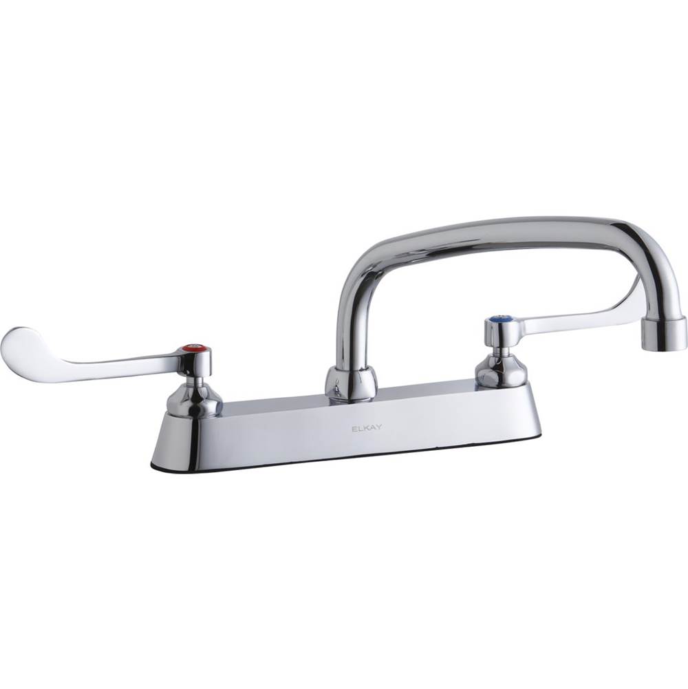 Elkay 8'' Centerset with Exposed Deck Faucet with 10'' Arc Tube Spout 6'' Wristblade Handles Chrome