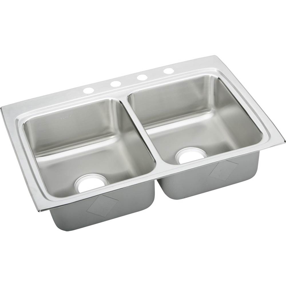 Elkay Lustertone Classic Stainless Steel 33'' x 22'' x 8-1/8'', Equal Double Bowl Drop-in Sink with Quick-clip