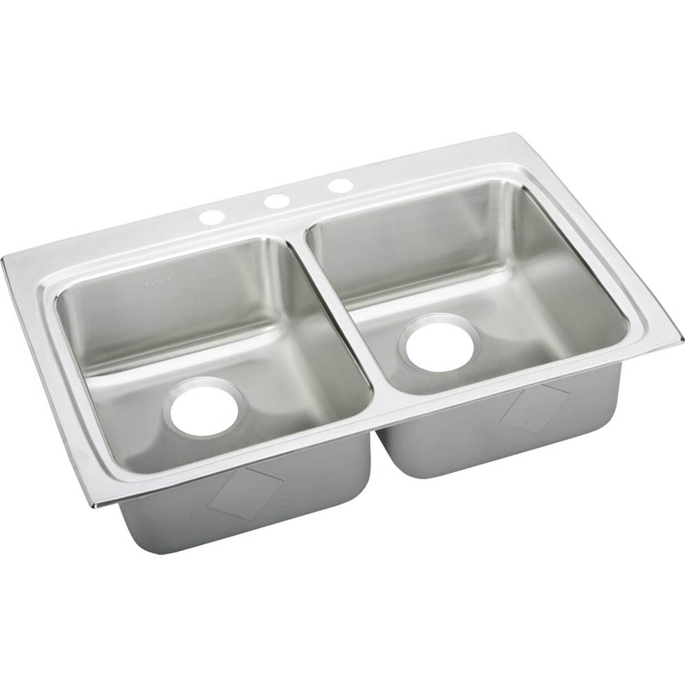 Elkay Lustertone Classic Stainless Steel 33'' x 22'' x 6'', 1-Hole Equal Double Bowl Drop-in ADA Sink with Quick-clip