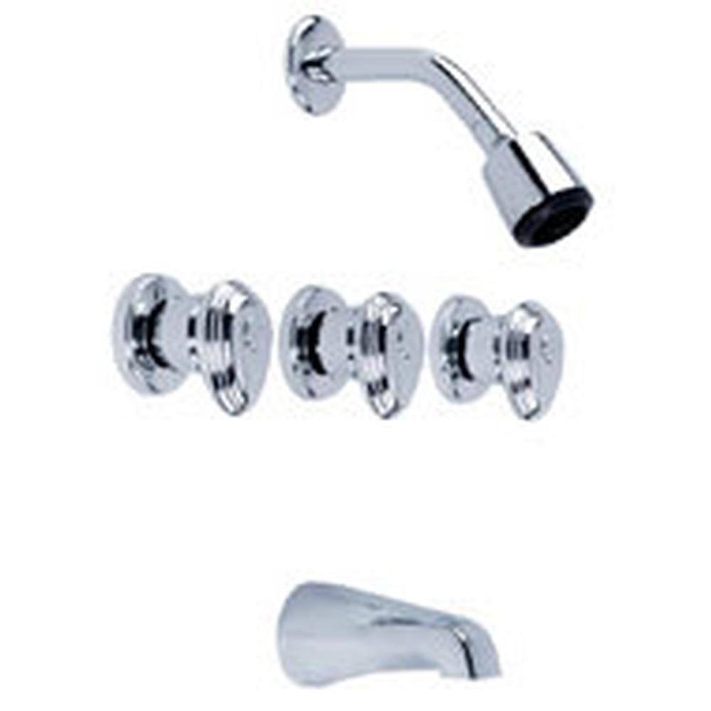 Gerber Plumbing Gerber Hardwater Three Handle Sliding Sleeve Escutcheon Tub & Shower Fitting with IPS/Sweat Connections & Threaded Spout 1.75gpm Chrome