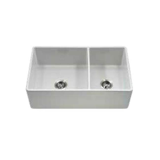 Hamat Apron-Front Fireclay 60/40 Double Bowl Kitchen Sink, White