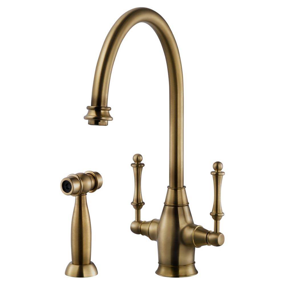 Hamat Traditional Brass Faucet with Side Spray in Antique Brass