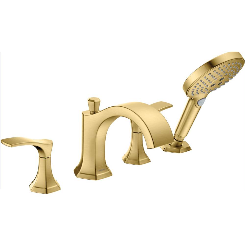 Hansgrohe Locarno 4-Hole Roman Tub Set Trim with 1.75 GPM Handshower in Brushed Gold Optic