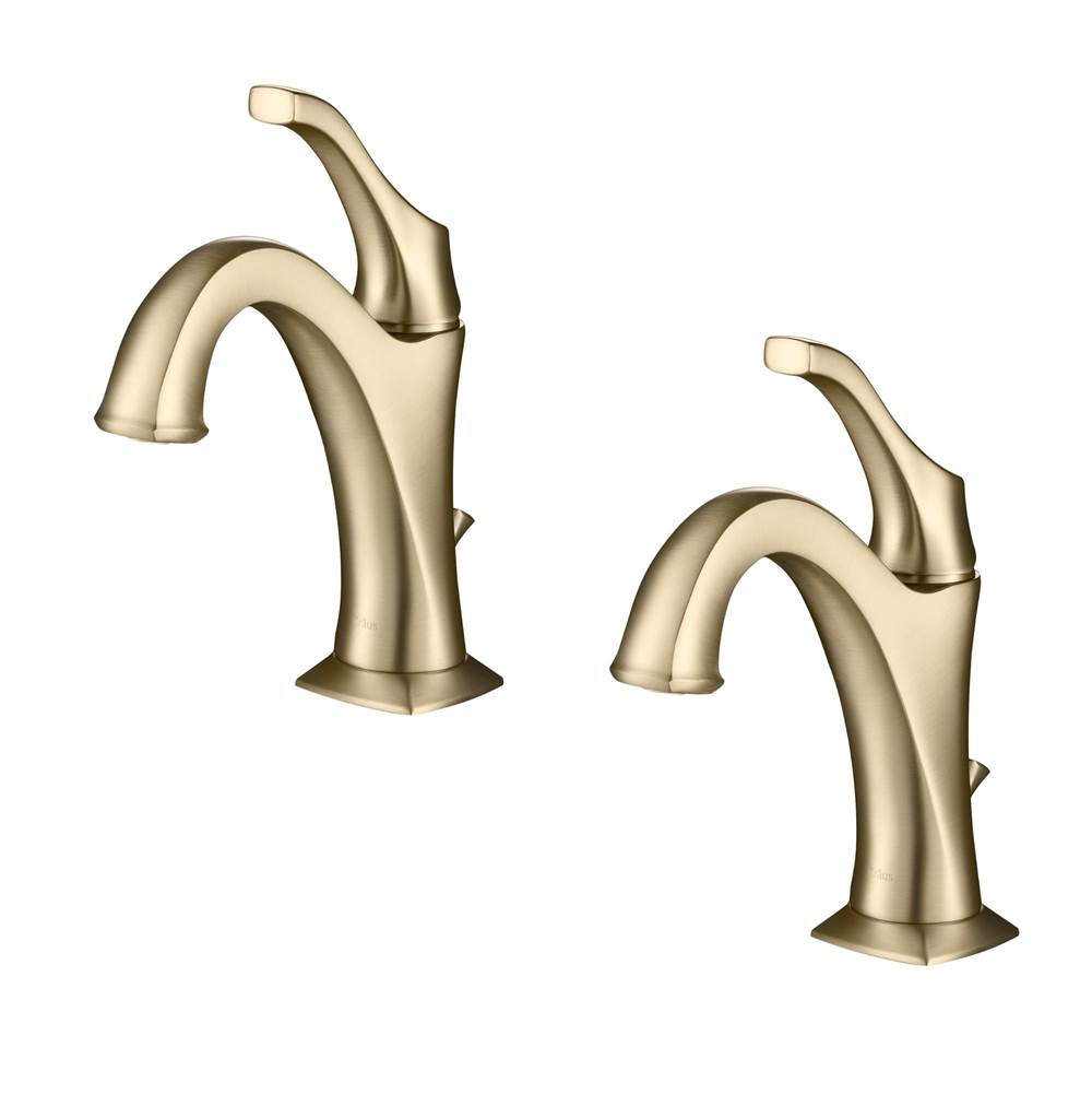 Kraus Arlo Brushed Gold Basin Bathroom Faucet with Lift Rod Drain and Deck Plate (2-Pack)