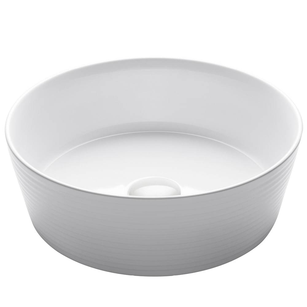 Kraus Viva Round White Porcelain Ceramic Vessel Bathroom Sink, 15 3/4 in. D x 5 3/8 in. H