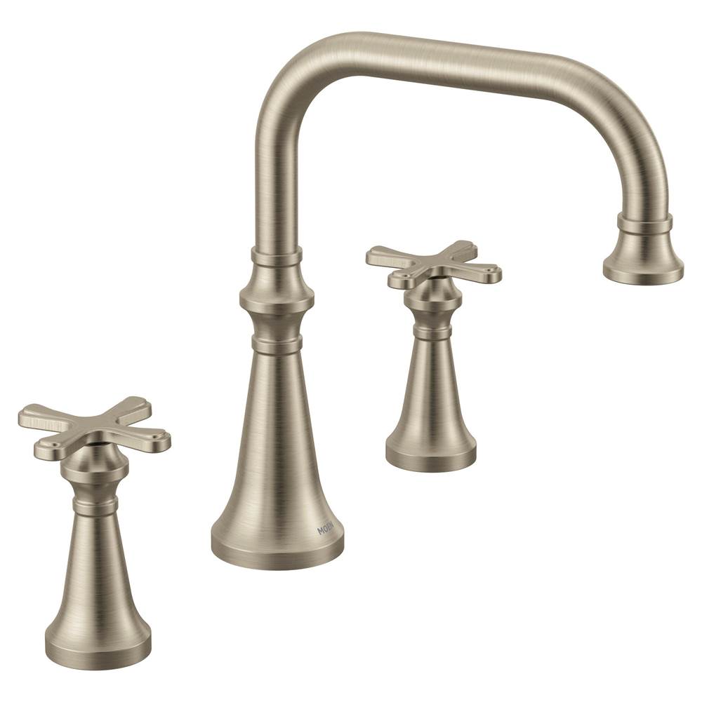 Moen Colinet Two Handle Deck-Mount Roman Tub Faucet Trim with Cross Handles, Valve Required, in Brushed Nickel