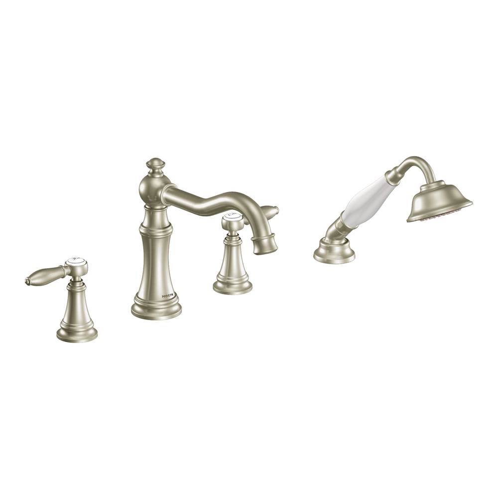 Moen Weymouth 2-Handle Diverter Deck-Mount Roman Tub Faucet Trim Kit with Hand Shower in Brushed Nickel (Valve Sold Separately)
