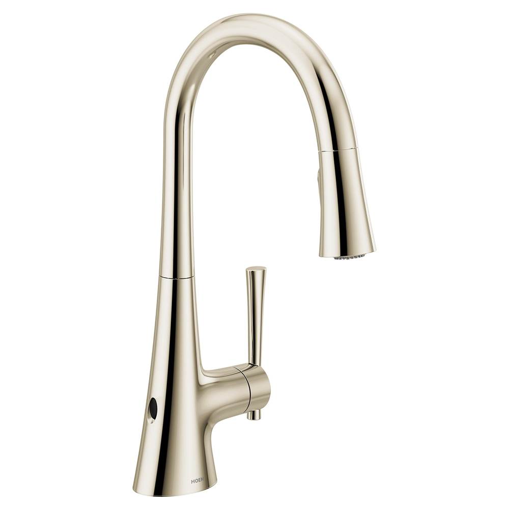 Moen KURV Touchless 1-Handle Pull-Down Sprayer Kitchen Faucet with MotionSense Wave and Power Clean in Polished Nickel