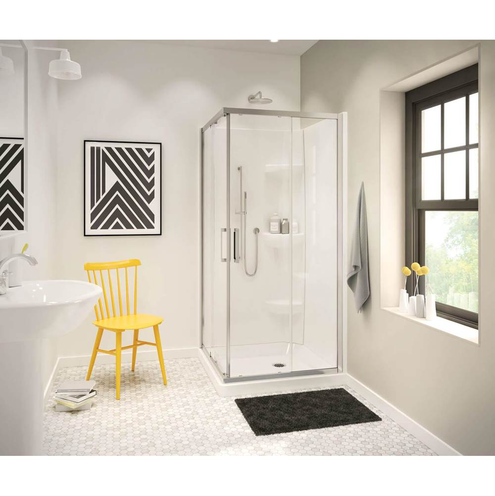Maax Square Base 32 3 in. 32 x 32 Acrylic Corner Left or Right Shower Base with Corner Drain in White