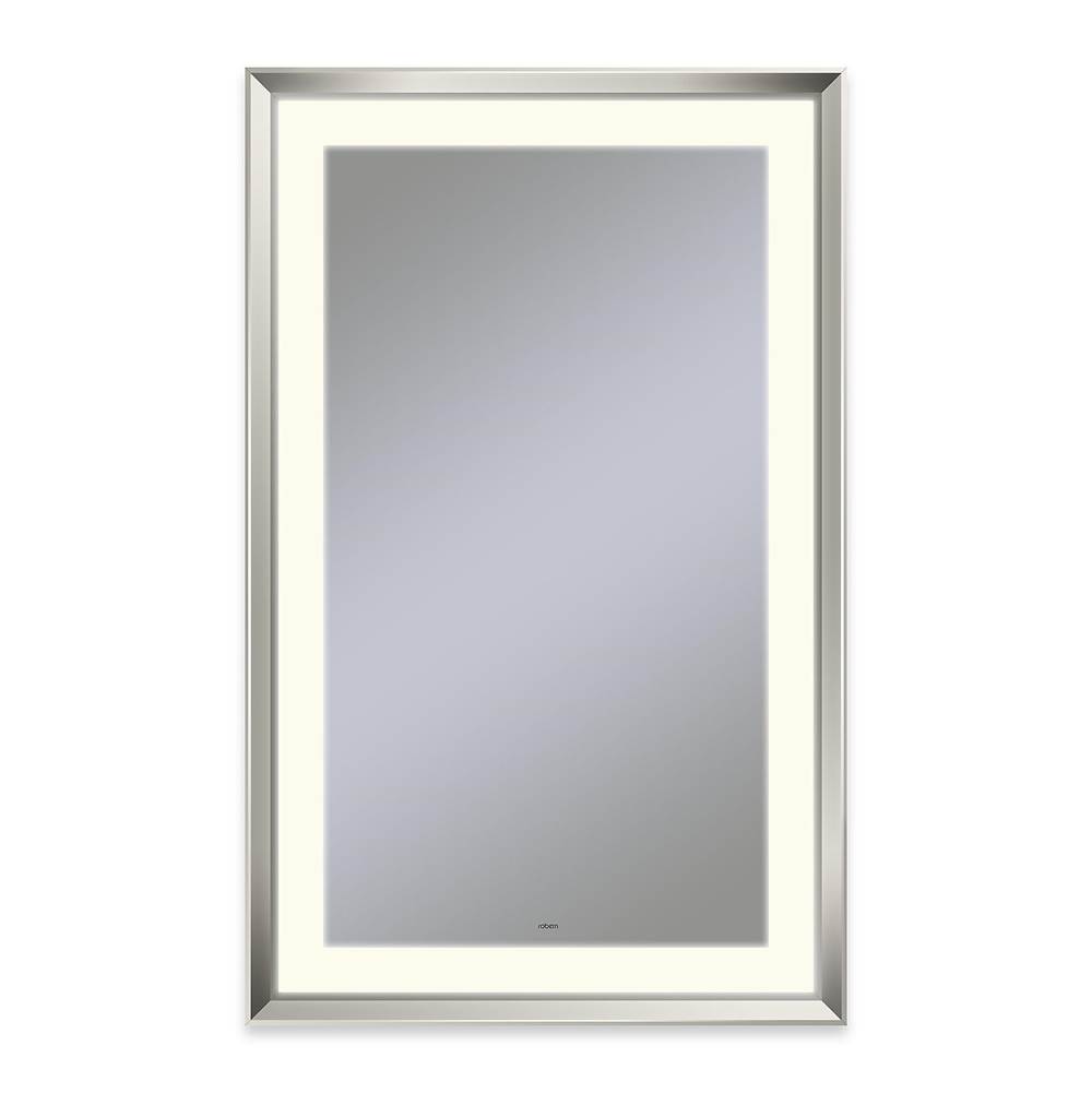 Robern Sculpt Lighted Mirror, 27” x 43” x 2-5/16”, Chamfer Museum Frame, Polished Nickel, Perimeter Light Pattern, 2700K Color Temperature (Warm White)