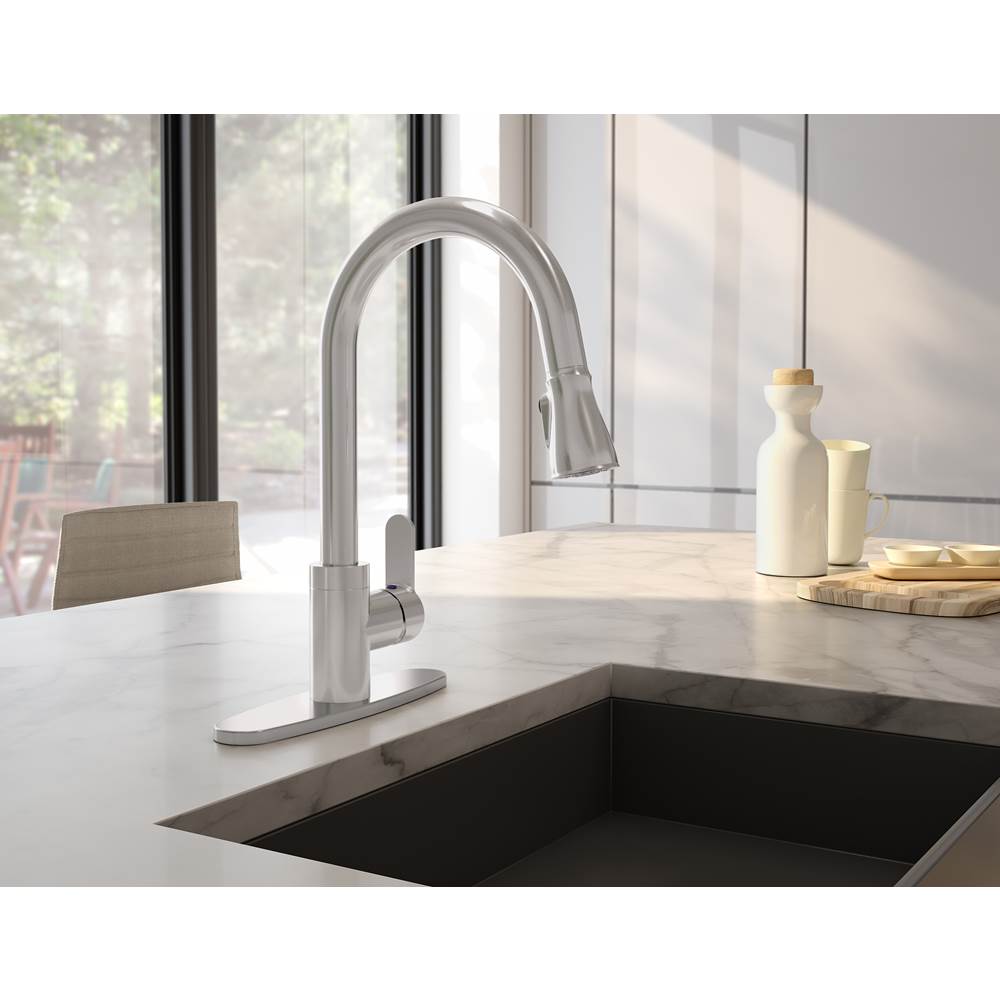 Symmons Identity Single-Handle Pull-Down Sprayer Kitchen Faucet with Deck Plate in Stainless Steel (1.5 GPM)